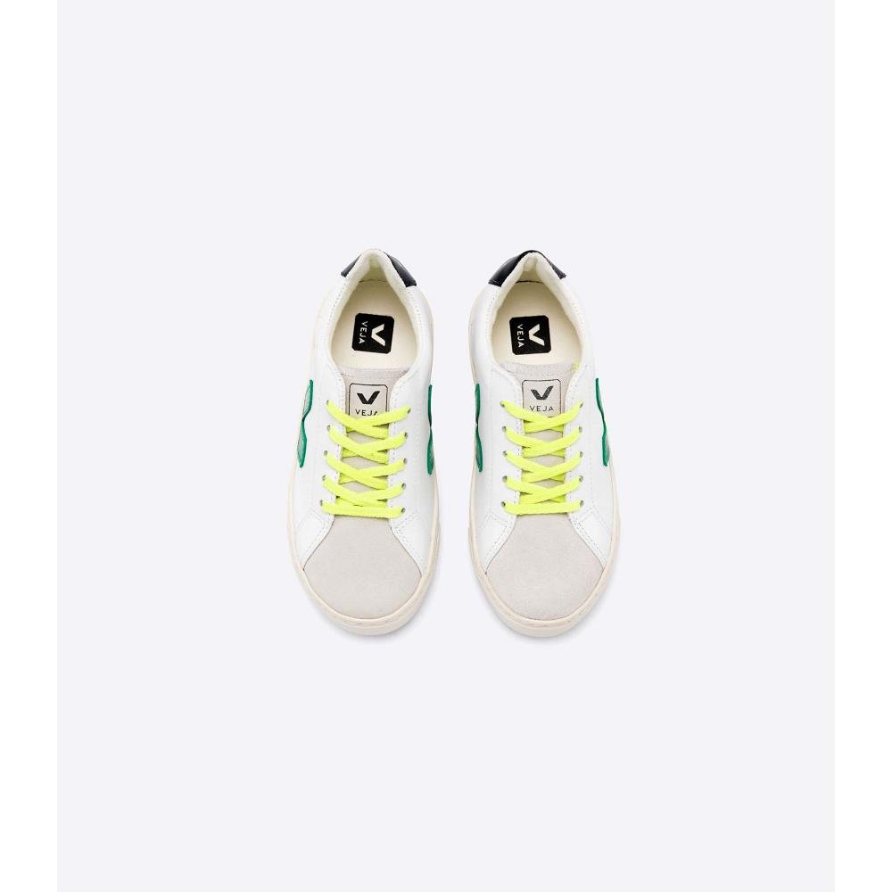 Veja ESPLAR LEATHER Kids' Sneakers White/Green/Black | NZ 820NWY